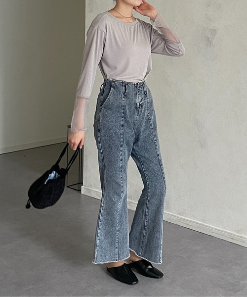 Thevon（ゼボン）の「袖先シアーボートネックロングTシャツ（Tシャツ/カットソー・レディース・グリーン系その他/ブラック/グレー/オフホワイト・FREE）」の11枚目の写真