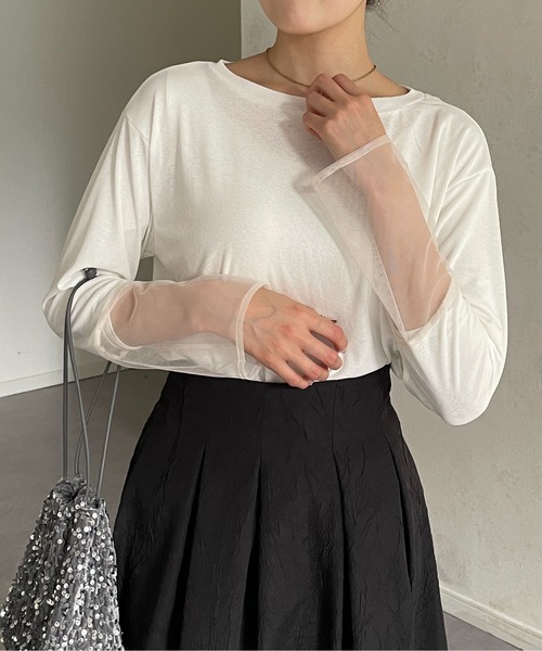 Thevon（ゼボン）の「袖先シアーボートネックロングTシャツ（Tシャツ/カットソー・レディース・グリーン系その他/ブラック/グレー/オフホワイト・FREE）」の14枚目の写真