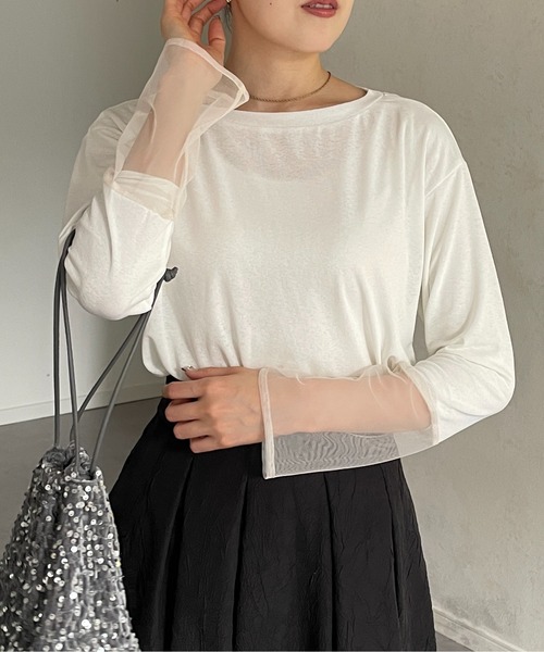 Thevon（ゼボン）の「袖先シアーボートネックロングTシャツ（Tシャツ/カットソー・レディース・グリーン系その他/ブラック/グレー/オフホワイト・FREE）」の15枚目の写真