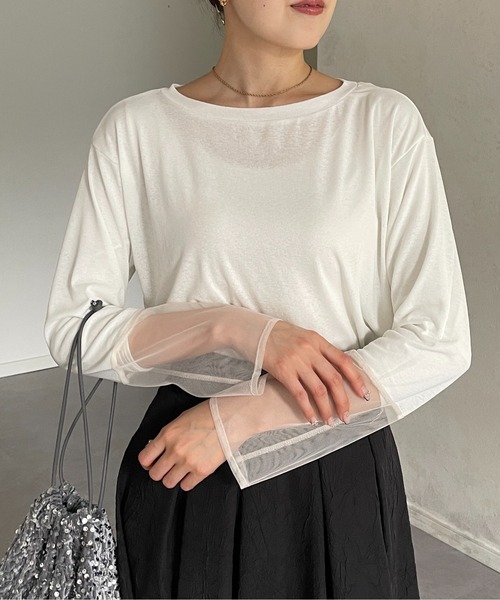 Thevon（ゼボン）の「袖先シアーボートネックロングTシャツ（Tシャツ/カットソー・レディース・グリーン系その他/ブラック/グレー/オフホワイト・FREE）」の16枚目の写真