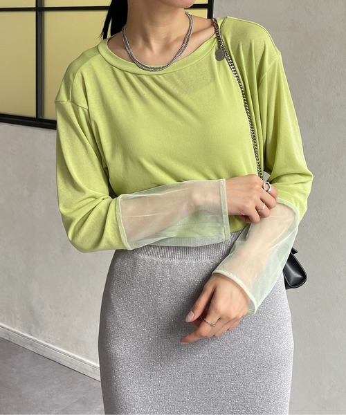 Thevon（ゼボン）の「袖先シアーボートネックロングTシャツ（Tシャツ/カットソー・レディース・グリーン系その他/ブラック/グレー/オフホワイト・FREE）」の19枚目の写真