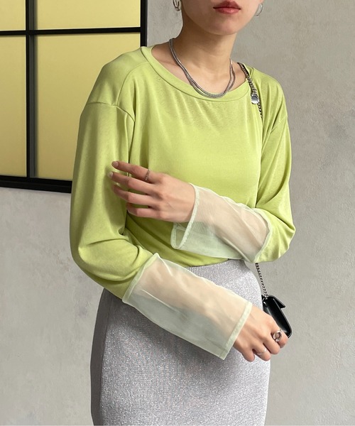 Thevon（ゼボン）の「袖先シアーボートネックロングTシャツ（Tシャツ/カットソー・レディース・グリーン系その他/ブラック/グレー/オフホワイト・FREE）」の20枚目の写真