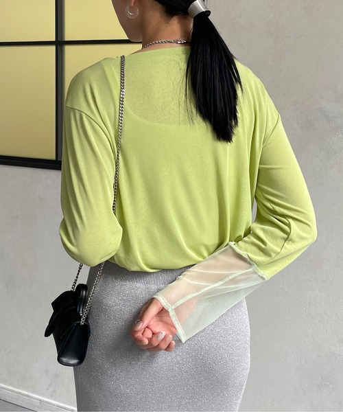 Thevon（ゼボン）の「袖先シアーボートネックロングTシャツ（Tシャツ/カットソー・レディース・グリーン系その他/ブラック/グレー/オフホワイト・FREE）」の21枚目の写真