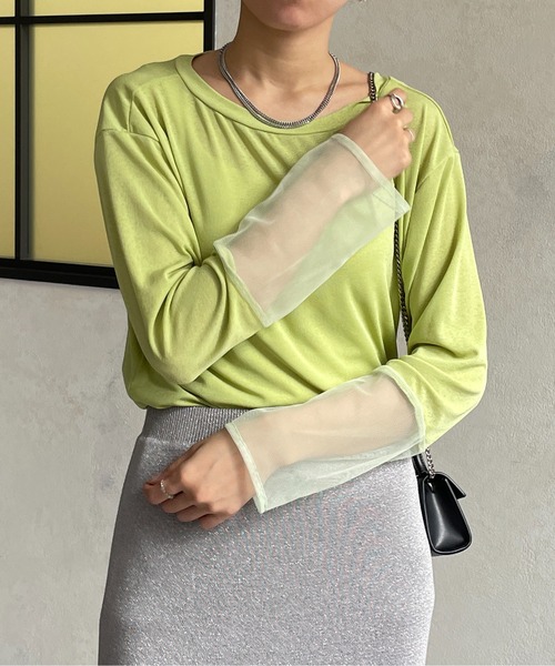 Thevon（ゼボン）の「袖先シアーボートネックロングTシャツ（Tシャツ/カットソー・レディース・グリーン系その他/ブラック/グレー/オフホワイト・FREE）」の22枚目の写真