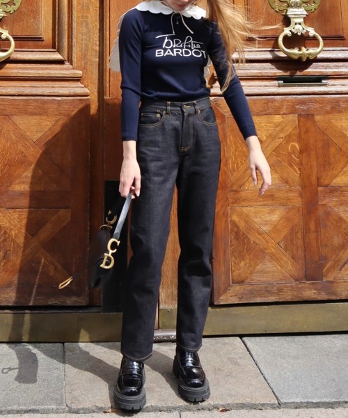 epine(エピヌ)の「《《Brigitte Bardot×epine》》e button B.B. jeans(デニムパンツ・レディース・ブルー/ブラック・S/M)」の4枚目の写真