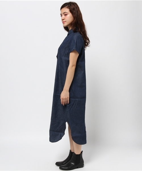 earth music&ecology（アースミュージックアンドエコロジー）の「デニムロングシャツワンピース（シャツワンピース・レディース・インディゴブルー/ライトインディゴブルー・FREE）」の6枚目の写真