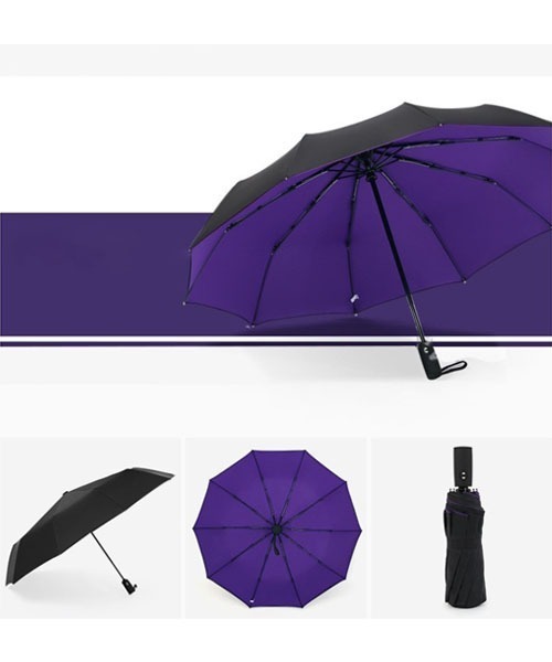 COMON＋（コモンプラス）の「105cm晴雨兼用折り畳み式ワンタッチ10本骨ジャンプ傘（折りたたみ傘・メンズ・ブラック×パープル/ブラック×レッド・105cm）」の4枚目の写真