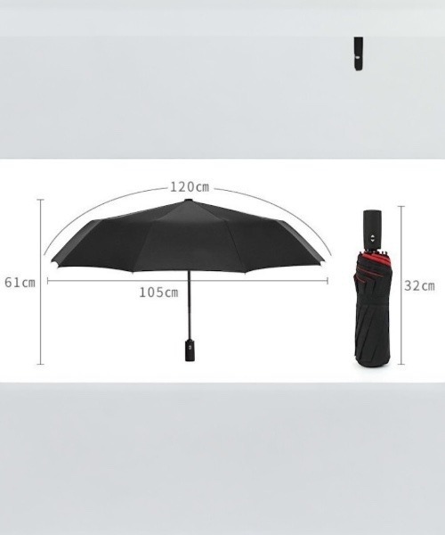 COMON＋（コモンプラス）の「105cm晴雨兼用折り畳み式ワンタッチ10本骨ジャンプ傘（折りたたみ傘・メンズ・ブラック×パープル/ブラック×レッド・105cm）」の6枚目の写真