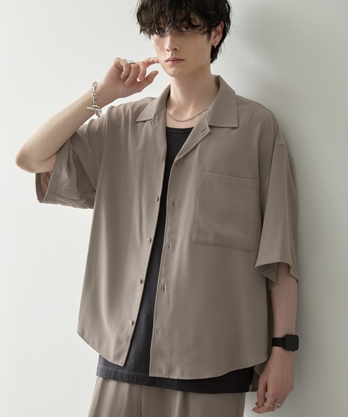 Anchor Smith(アンカー スミス)の「【 セットアップ 】綾ドレープ ビッグシルエット オープンカラー半袖シャツ&タックテーパードセミワイドイージースラックスパンツ(セットアップ・メンズ・グレイッシュブルー/ブラック/アイボリー/ライトグレー/モカ・L/M)」の8枚目の写真