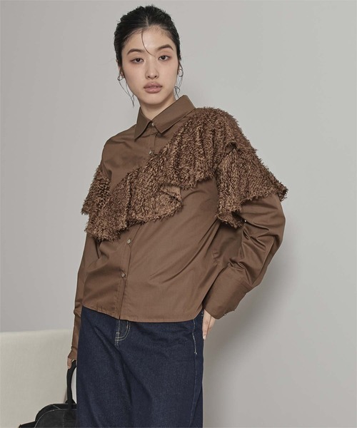 miette（ミエット）の「フリンジラッフルシャツ（シャツ/ブラウス・レディース・グレー/オフホワイト/ブラック/ブルー/ブラウン・FREE）」の4枚目の写真