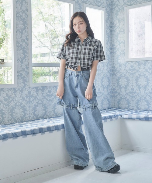 ANDGEEBEE(アンジービー)の「ダブルジップクロップドシャツ(シャツ/ブラウス・レディース・グレー/ブラック・FREE)」の5枚目の写真