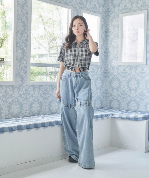 ANDGEEBEE(アンジービー)の「ダブルジップクロップドシャツ(シャツ/ブラウス・レディース・グレー/ブラック・FREE)」の6枚目の写真