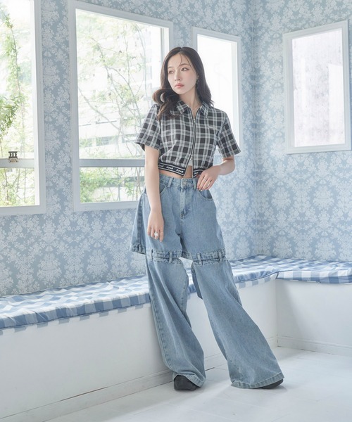 ANDGEEBEE(アンジービー)の「ダブルジップクロップドシャツ(シャツ/ブラウス・レディース・グレー/ブラック・FREE)」の7枚目の写真