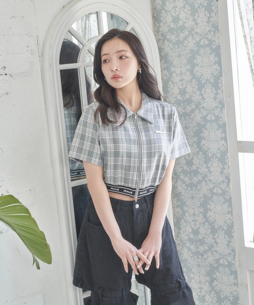 ANDGEEBEE(アンジービー)の「ダブルジップクロップドシャツ(シャツ/ブラウス・レディース・グレー/ブラック・FREE)」の11枚目の写真