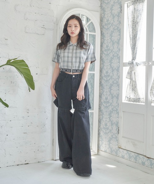 ANDGEEBEE(アンジービー)の「ダブルジップクロップドシャツ(シャツ/ブラウス・レディース・グレー/ブラック・FREE)」の12枚目の写真