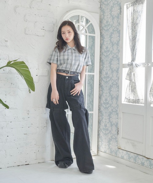 ANDGEEBEE(アンジービー)の「ダブルジップクロップドシャツ(シャツ/ブラウス・レディース・グレー/ブラック・FREE)」の13枚目の写真