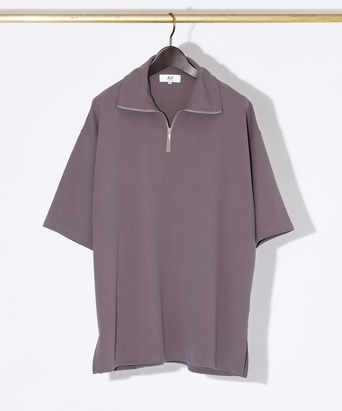 AH ABAHOUSE(エーエイチアバハウス)の「【AH ABAHOUSE / セットアップ対応】ジョーゼット ハーフジップ Tシャツ(Tシャツ/カットソー・メンズ・グレイッシュベージュ/ホワイト/チャコールグレー/ダークグリーン/ブラック・46/48)」の1枚目の写真