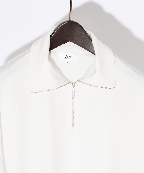 AH ABAHOUSE(エーエイチアバハウス)の「【AH ABAHOUSE / セットアップ対応】ジョーゼット ハーフジップ Tシャツ(Tシャツ/カットソー・メンズ・グレイッシュベージュ/ホワイト/チャコールグレー/ダークグリーン/ブラック・46/48)」の11枚目の写真
