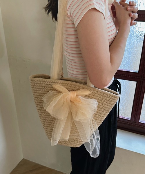 aimoha(アイモハ)の「サマーふんわりリボン付けショルダーバッグ (SS)(ショルダーバッグ・レディース・グレー/ベージュ・FREE)」の9枚目の写真