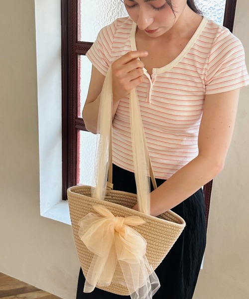 aimoha(アイモハ)の「サマーふんわりリボン付けショルダーバッグ (SS)(ショルダーバッグ・レディース・グレー/ベージュ・FREE)」の12枚目の写真