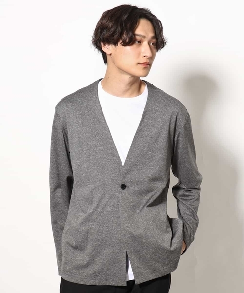 a.v.v（アーヴェヴェ）の「【洗濯機で洗える/接触冷感】ブライト天竺ノーカラーリラックスジャケット（ノーカラージャケット・メンズ・ネイビー/グレー・46/48/50/44）」の2枚目の写真