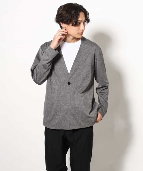 a.v.v（アーヴェヴェ）の「【洗濯機で洗える/接触冷感】ブライト天竺ノーカラーリラックスジャケット（ノーカラージャケット・メンズ・ネイビー/グレー・46/48/50/44）」の3枚目の写真