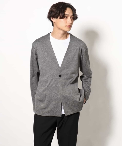a.v.v（アーヴェヴェ）の「【洗濯機で洗える/接触冷感】ブライト天竺ノーカラーリラックスジャケット（ノーカラージャケット・メンズ・ネイビー/グレー・46/48/50/44）」の4枚目の写真