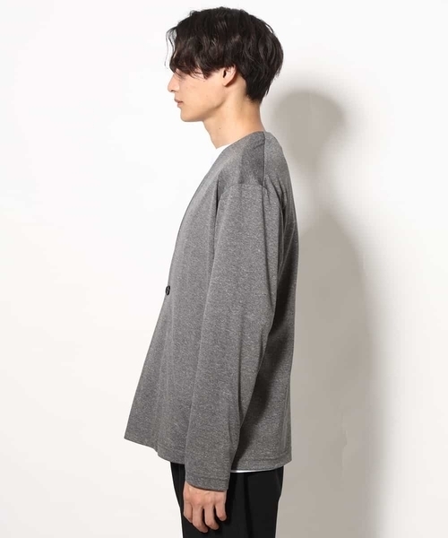 a.v.v（アーヴェヴェ）の「【洗濯機で洗える/接触冷感】ブライト天竺ノーカラーリラックスジャケット（ノーカラージャケット・メンズ・ネイビー/グレー・46/48/50/44）」の6枚目の写真