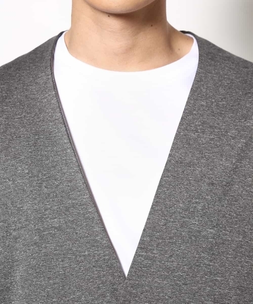 a.v.v（アーヴェヴェ）の「【洗濯機で洗える/接触冷感】ブライト天竺ノーカラーリラックスジャケット（ノーカラージャケット・メンズ・ネイビー/グレー・46/48/50/44）」の8枚目の写真