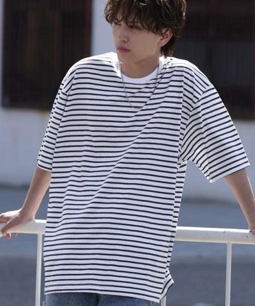 improves(インプローブス)の「マイクロ ボーダーTシャツ(Tシャツ/カットソー・メンズ・ブラック/ホワイト系/ネイビー/ベージュ/ホワイト/グリーン・FREE)」の2枚目の写真