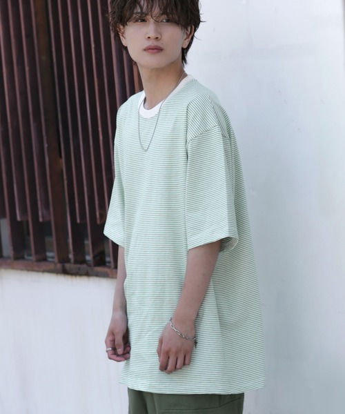 improves(インプローブス)の「マイクロ ボーダーTシャツ(Tシャツ/カットソー・メンズ・ブラック/ホワイト系/ネイビー/ベージュ/ホワイト/グリーン・FREE)」の5枚目の写真
