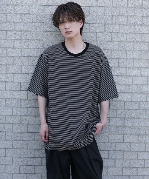 improves(インプローブス)の「マイクロ ボーダーTシャツ(Tシャツ/カットソー・メンズ・ブラック/ホワイト系/ネイビー/ベージュ/ホワイト/グリーン・FREE)」の13枚目の写真