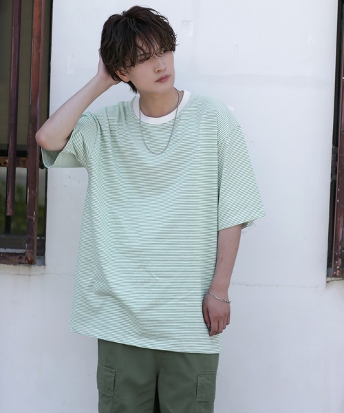 improves(インプローブス)の「マイクロ ボーダーTシャツ(Tシャツ/カットソー・メンズ・ブラック/ホワイト系/ネイビー/ベージュ/ホワイト/グリーン・FREE)」の19枚目の写真