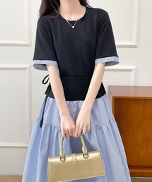 バイカラー異素材ドッキングワンピース