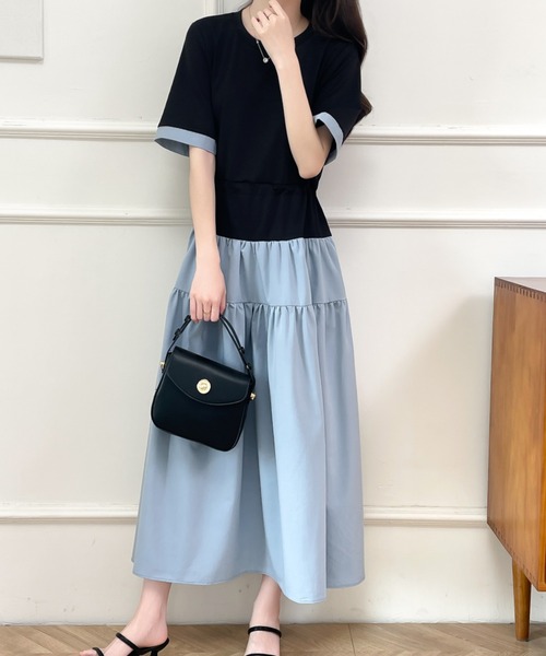 ECLIN(エクラン)の「バイカラー異素材ドッキングワンピース(ワンピース・レディース・ブルー系その他/ブラック系その他/ブルー・M/L/XL)」の15枚目の写真
