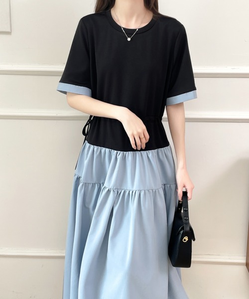 ECLIN(エクラン)の「バイカラー異素材ドッキングワンピース(ワンピース・レディース・ブルー系その他/ブラック系その他/ブルー・M/L/XL)」の16枚目の写真