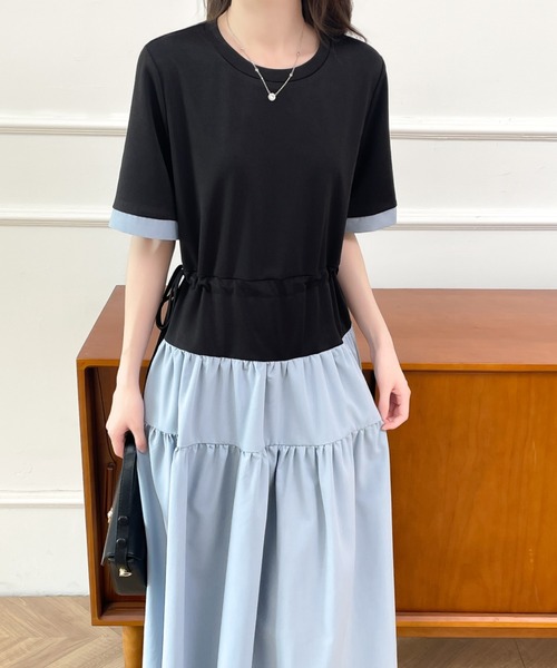 ECLIN(エクラン)の「バイカラー異素材ドッキングワンピース(ワンピース・レディース・ブルー系その他/ブラック系その他/ブルー・M/L/XL)」の18枚目の写真