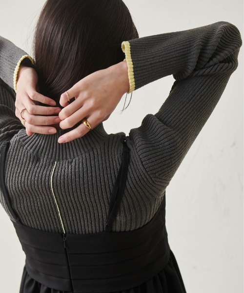 RANAN（ラナン）の「前後2WAYもちもちハイネック配色リブニット（ニット/セーター・レディース・ブラック/ホワイト/モカ/ブルー/オフホワイト/グレー・LL/M/L）」の21枚目の写真