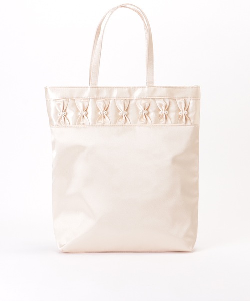 セール】パール リボン スクエア スナップ付き トートバッグ（クラッチ  