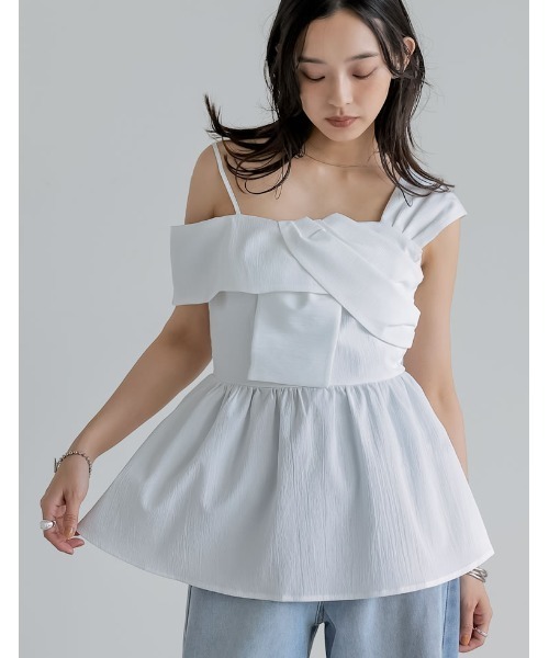 セール】マルチウェイリボンデザインオフショルフレアトップス（シャツ