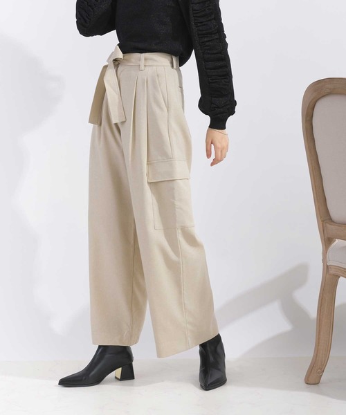 PICCIN（ピッチン）の「【セットアップ可能】ウエストリボンワイドカーゴパンツ（カーゴパンツ・レディース・ブラック/ベージュ・M/S）」の2枚目の写真