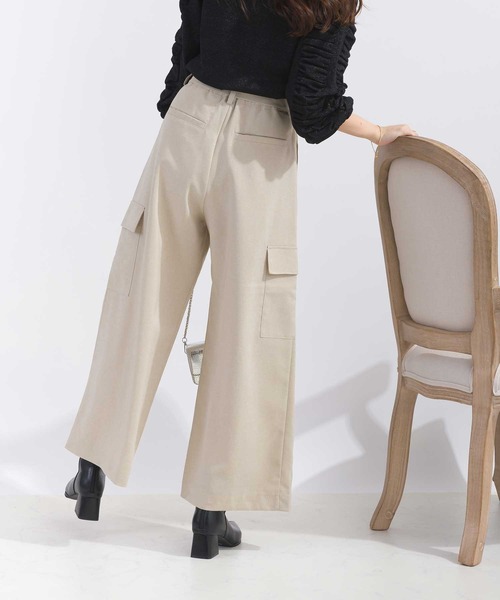 PICCIN（ピッチン）の「【セットアップ可能】ウエストリボンワイドカーゴパンツ（カーゴパンツ・レディース・ブラック/ベージュ・M/S）」の4枚目の写真
