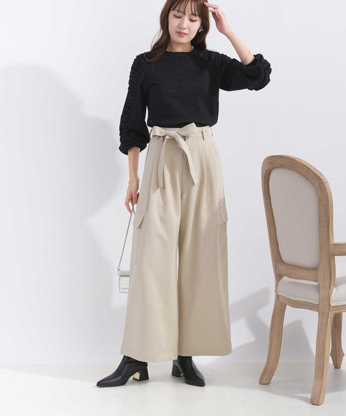 PICCIN（ピッチン）の「【セットアップ可能】ウエストリボンワイドカーゴパンツ（カーゴパンツ・レディース・ブラック/ベージュ・M/S）」の7枚目の写真