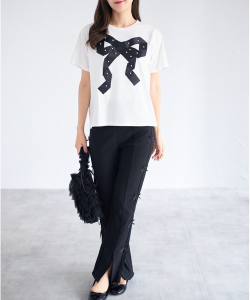 tocco closet（トッコ　クローゼット）の「【ZOZO限定】プチパールグログランリボンTシャツ（Tシャツ/カットソー・レディース・ブラック/オフホワイト・M）」の8枚目の写真