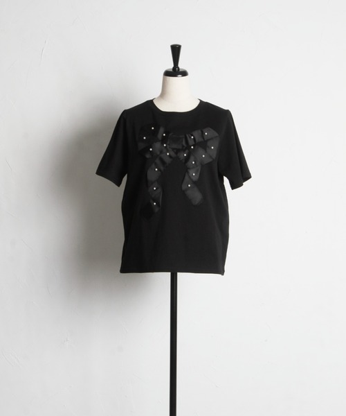 tocco closet（トッコ　クローゼット）の「【ZOZO限定】プチパールグログランリボンTシャツ（Tシャツ/カットソー・レディース・ブラック/オフホワイト・M）」の16枚目の写真