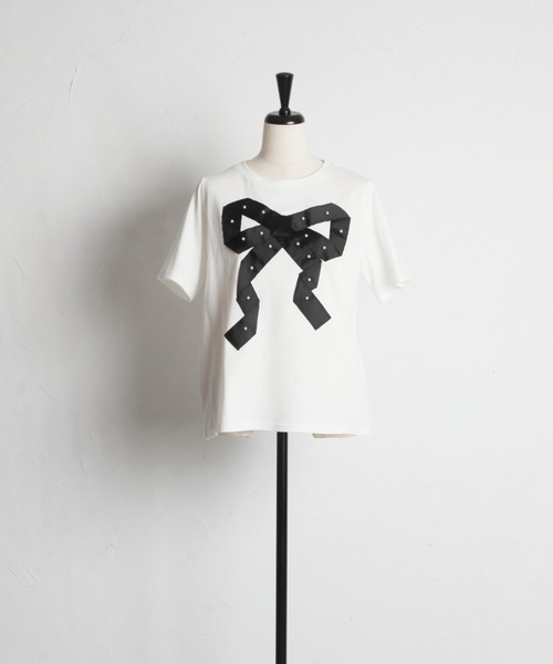 tocco closet（トッコ　クローゼット）の「【ZOZO限定】プチパールグログランリボンTシャツ（Tシャツ/カットソー・レディース・ブラック/オフホワイト・M）」の15枚目の写真