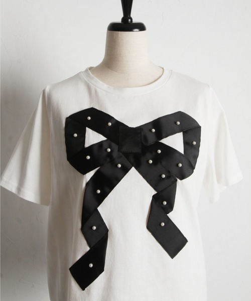 tocco closet（トッコ　クローゼット）の「【ZOZO限定】プチパールグログランリボンTシャツ（Tシャツ/カットソー・レディース・ブラック/オフホワイト・M）」の12枚目の写真
