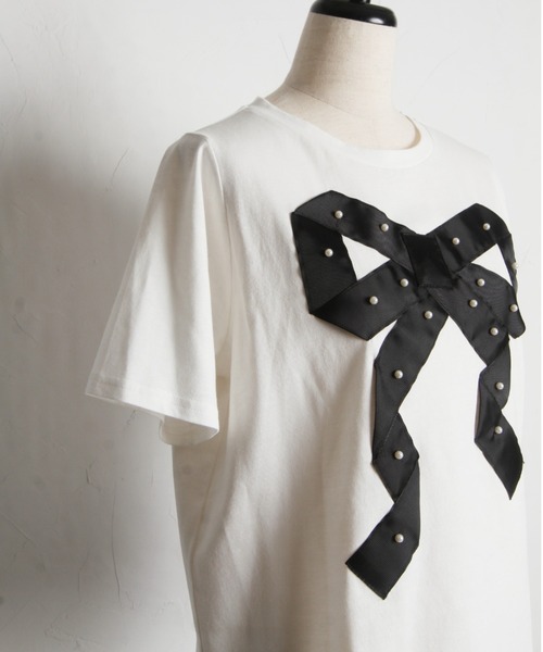 tocco closet（トッコ　クローゼット）の「【ZOZO限定】プチパールグログランリボンTシャツ（Tシャツ/カットソー・レディース・ブラック/オフホワイト・M）」の11枚目の写真