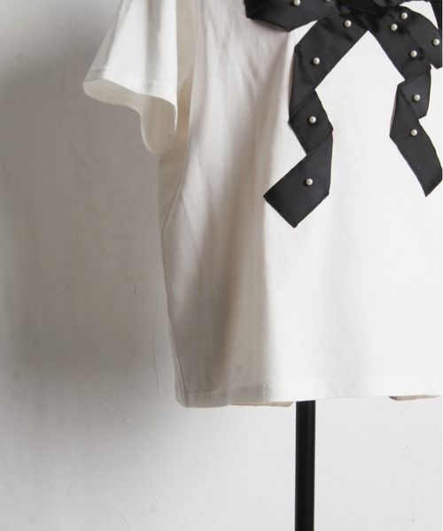 tocco closet（トッコ　クローゼット）の「【ZOZO限定】プチパールグログランリボンTシャツ（Tシャツ/カットソー・レディース・ブラック/オフホワイト・M）」の10枚目の写真