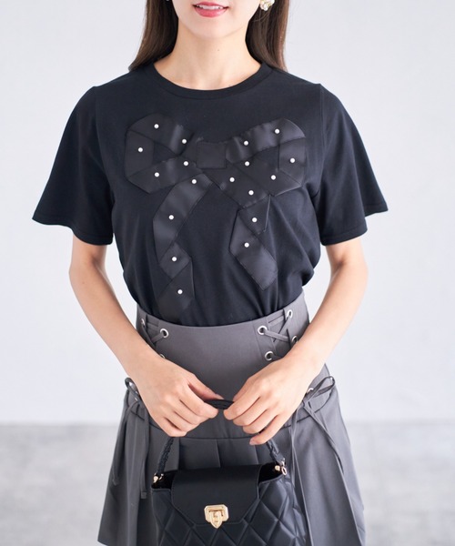tocco closet（トッコ　クローゼット）の「【ZOZO限定】プチパールグログランリボンTシャツ（Tシャツ/カットソー・レディース・ブラック/オフホワイト・M）」の21枚目の写真
